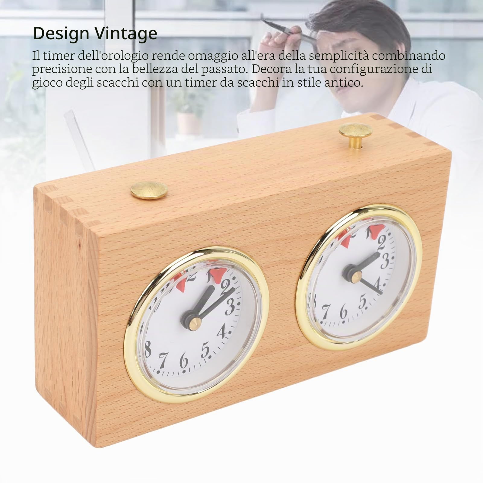 Timer per scacchi, orologio analogico meccanico professionale per scacchi, timer vintage in legno a carica per scacchis internazionali e cinesi, timers per scacchis
