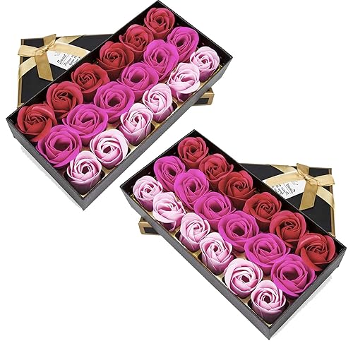 Little World 2 piezas de jabón de baño con aroma floral y pétalos de rosa en caja de regalo para el día de San Valentín, aniversario, cumpleaños,