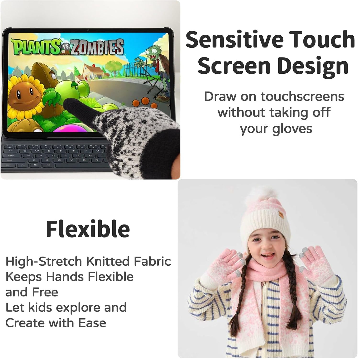 Kids Winter Hat Gloves Scarf Set: Girls Boys Beanie With Pom Knit Neck Warmer Gaiter Mittens Fleece Lined Sets (One Size) - Image 5