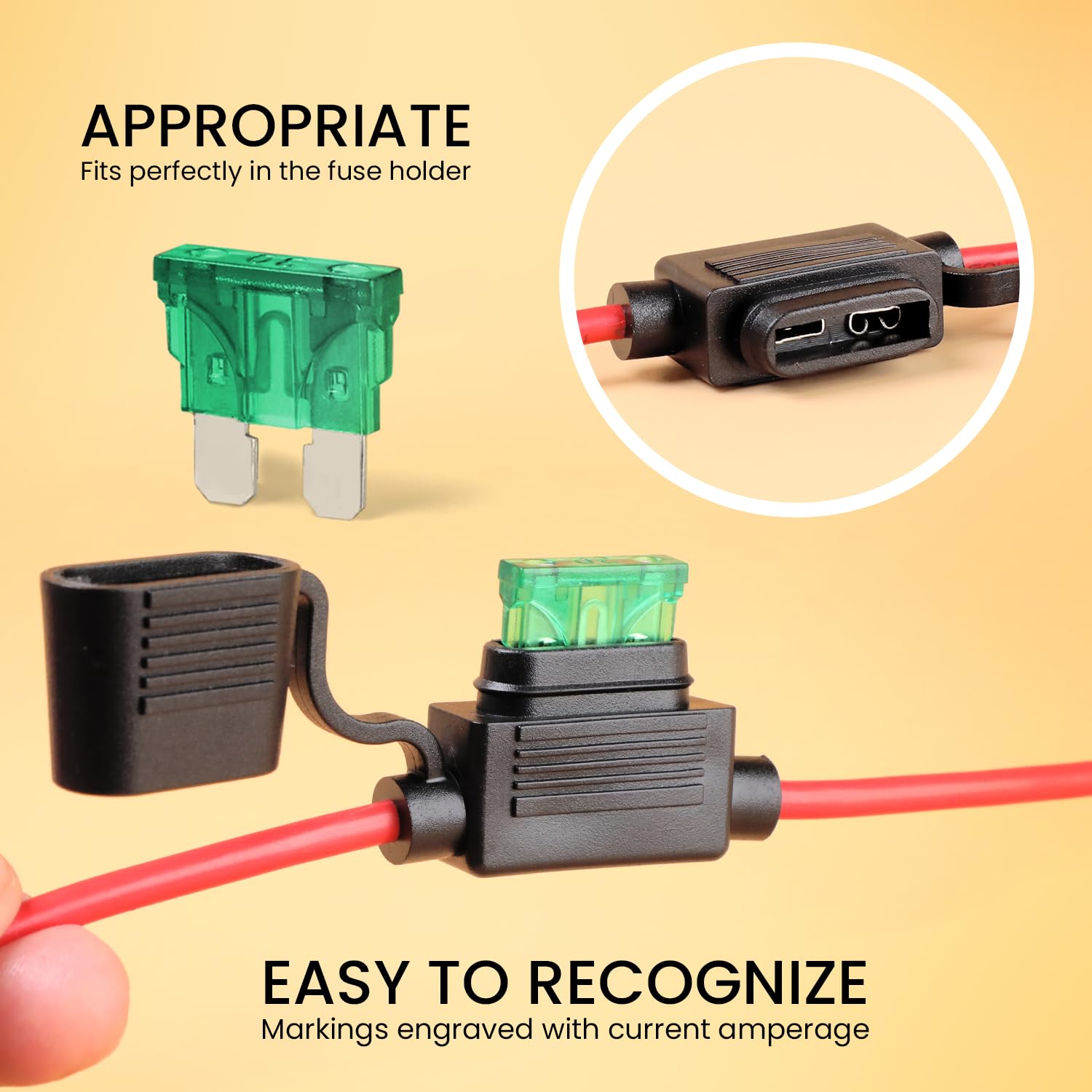 14 Gauge Fuse Holder ATC/ATO, MADCATZ, 5 PCS in-Line Automotive Blade Fuse Holder with 55 PCS Standard Car Fuses, 2A 3A 5A 7.5A 10A 15A 20A 25A 30A 35A 40A Replacement Fuses