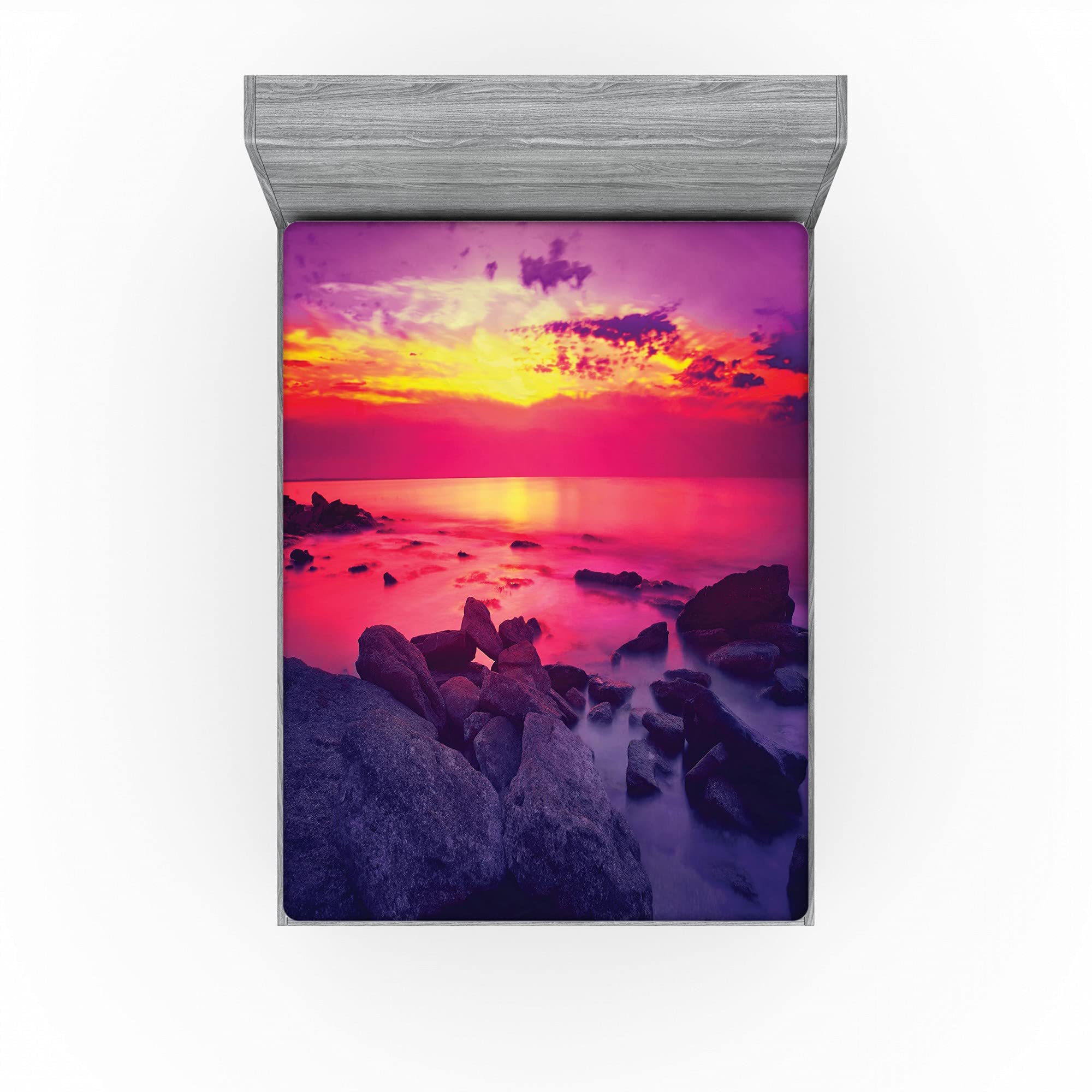 Lenzuolo Con Angoli ABAKUHAUS - 90x200 Cm - Tramonto A Beach - Morbido 100% Microfibra, Fino A 40 Cm Di Altezza