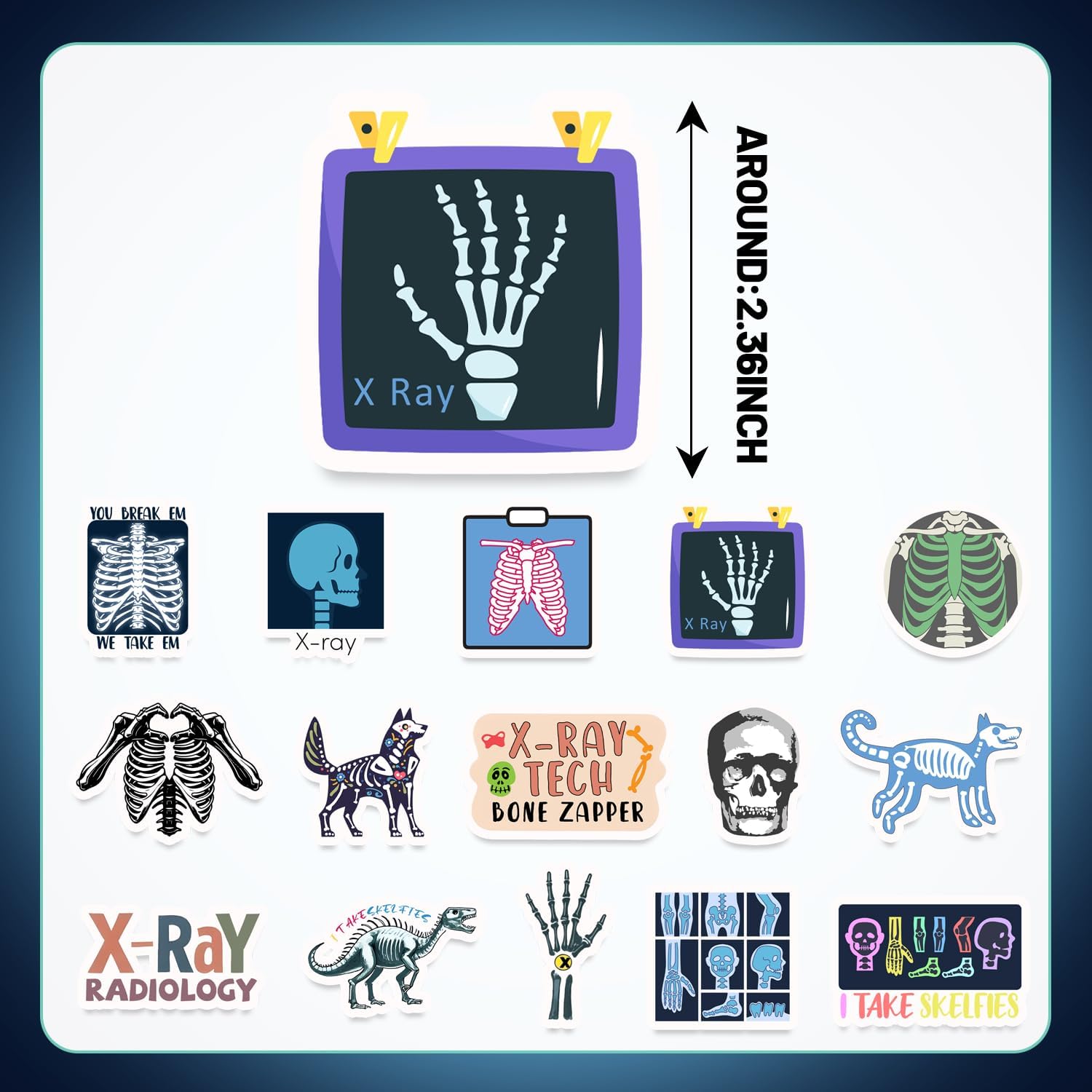 120PCS Rad Tech Stickers, Radiology X Ray Party Favors Birthday Party Decorations Vinyl Waterproof Stickers for Water Bottle Laptop Luggage Xray Tech Gifts