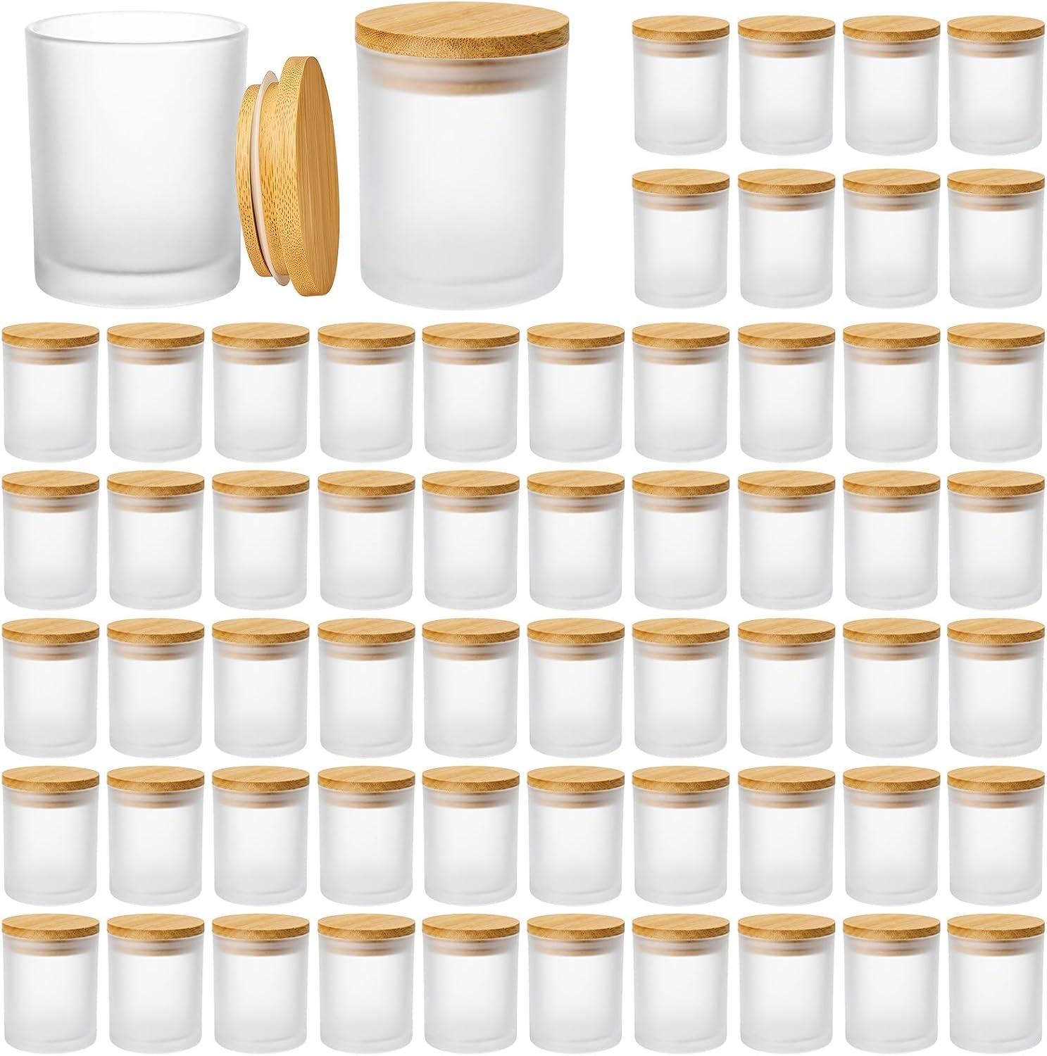 Maxdot 60 Pack 4.7 oz Candle Jars for Making Candle, Capacity Bulk Empty Jars Glass Container Bulk with Wood Lid for Sample Container Wedding Party Supplies (Frosted)