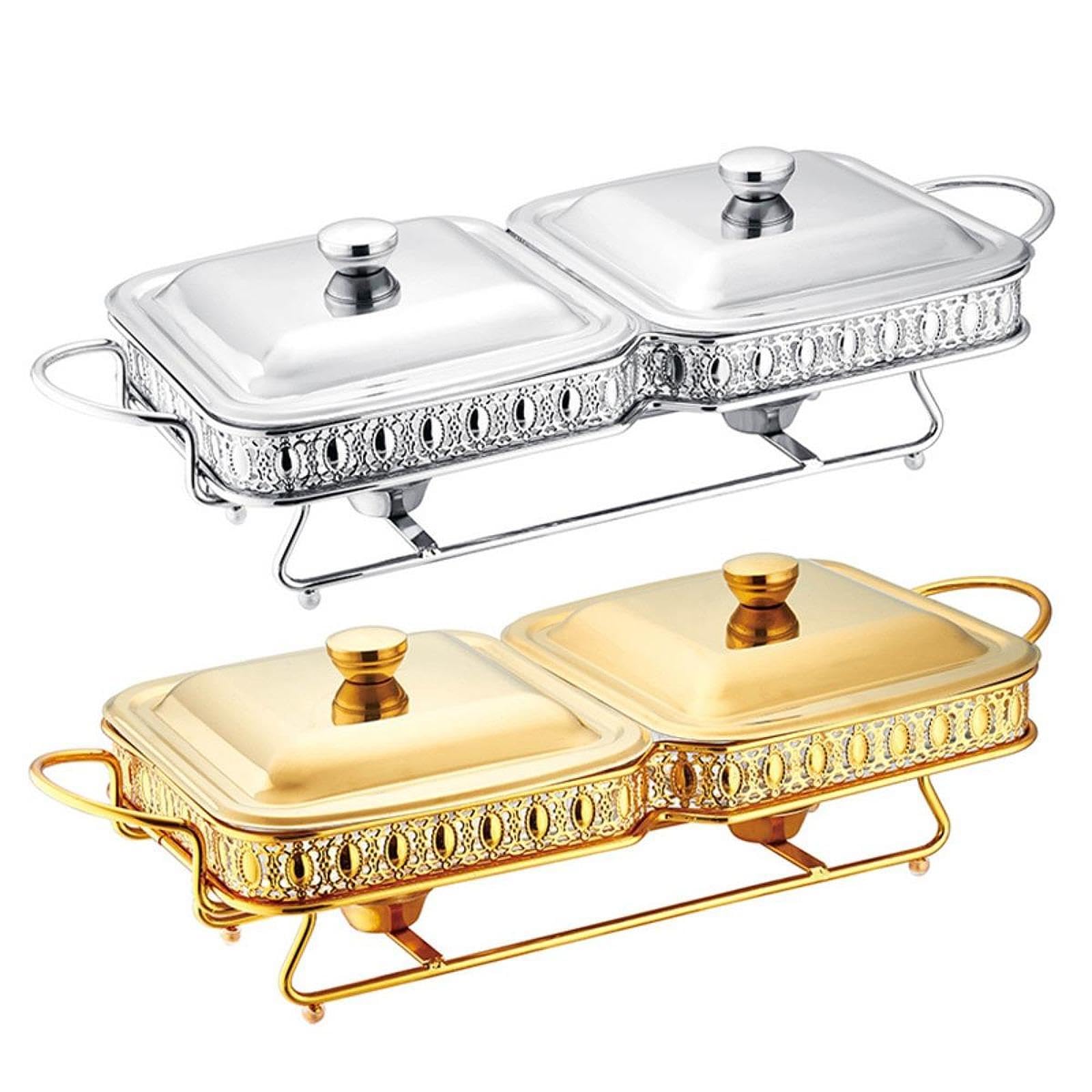 Chafing Dish con Estructura Portátil de Acero Inoxidable Bandeja Calefactora para Buffet Tapa de Transporte Adecuado para Soc, Oro, Individual