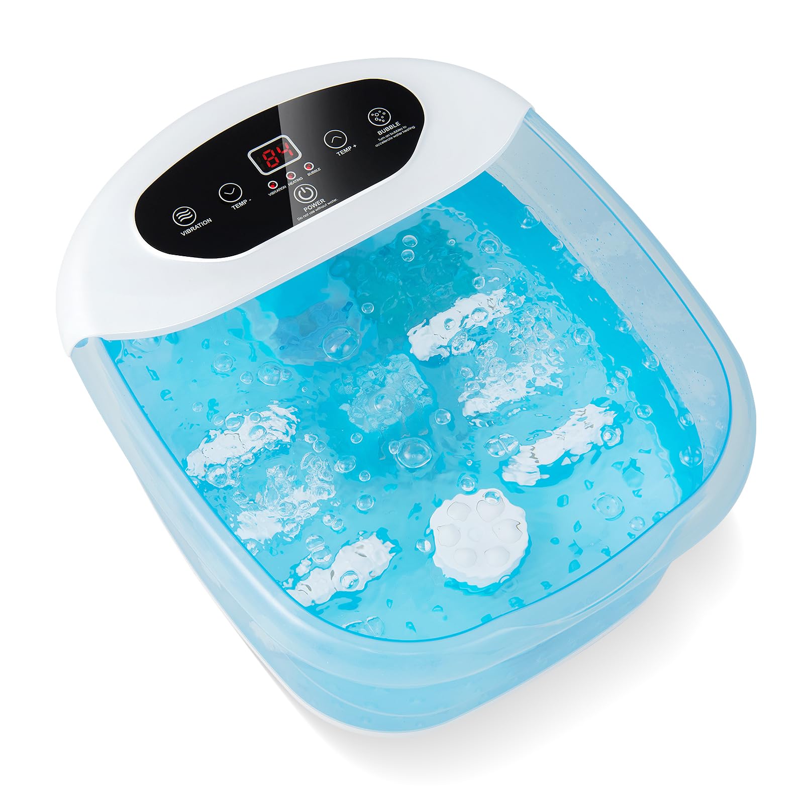 HOMASIS Pediluvio, masajeador de pies eléctrico con función de masaje de agua, con burbujas de aire caliente, con control de vibración y temperatura y temporizador de temperatura 1 hora (Azul)