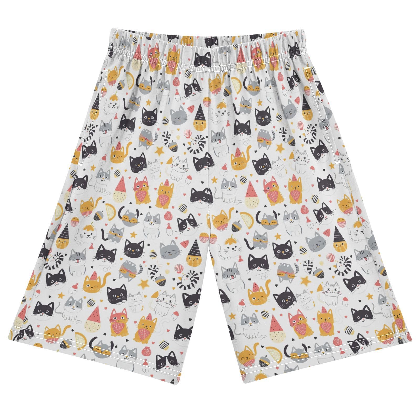 Cute Cats Cartoon Kitty Youth Athletic Shorts for Boys and Girls Size 11-12 Years Multicolor