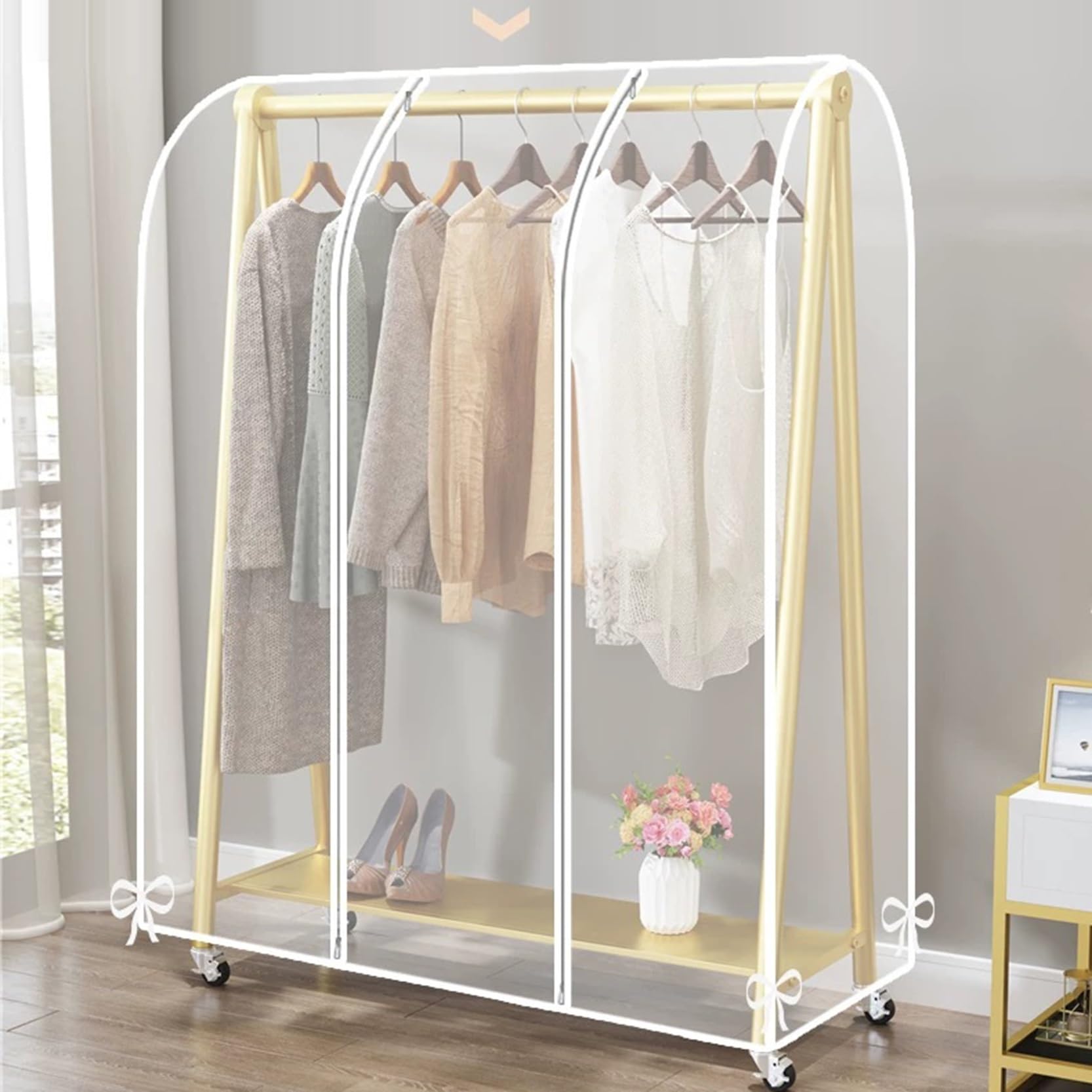 Transparent Clothes Rack Cover,Extra Long 1.96ft~6.56ft,Height 4.92ft,Dustproof Waterproof Garment Rail Cover,Clothes Protective Covers with Zipped(White,150x50x150cm)