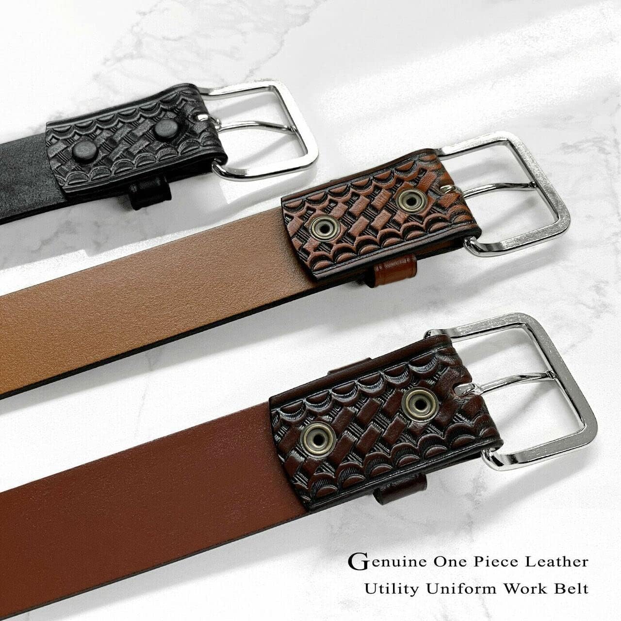 Utility Uniform Work Belt Basketweave Embossed One Piece Full Grain Belt 1 1/2"(38mm) Wide or Replacement Strap - Image 4