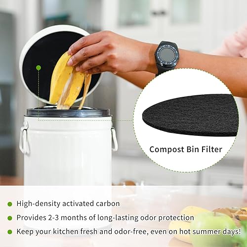 Miniatura 4 de Filtro de contenedor de compost, 20 filtros de carbón de 6.7 pulgadas, filtros de carbón de abono de repuesto para cubo de abono