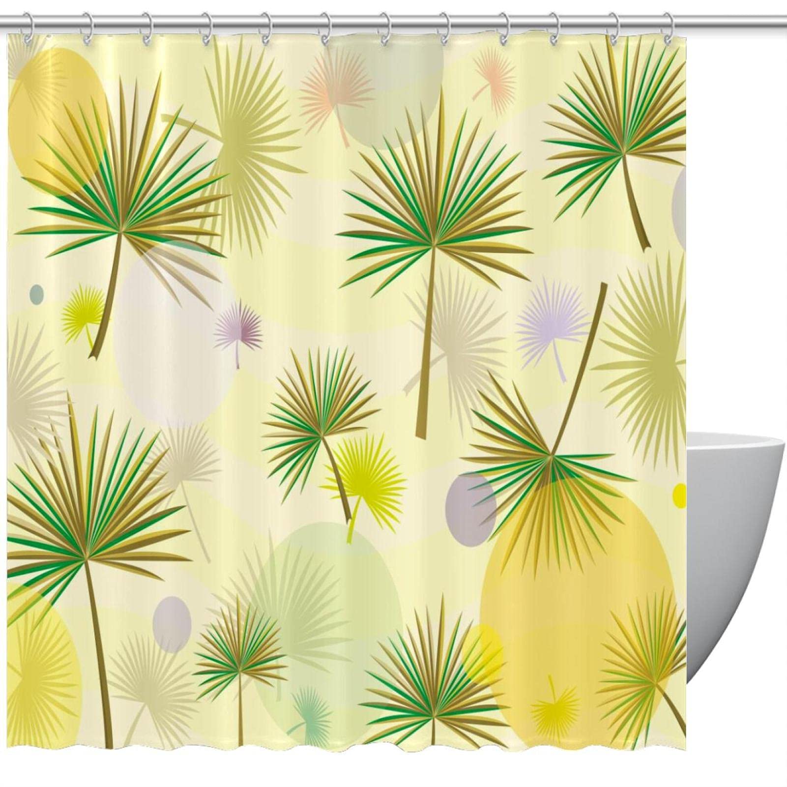 Rideau de douche feuilles de palmier jaune et vert pour stopper les éclaboussures de la baignoire