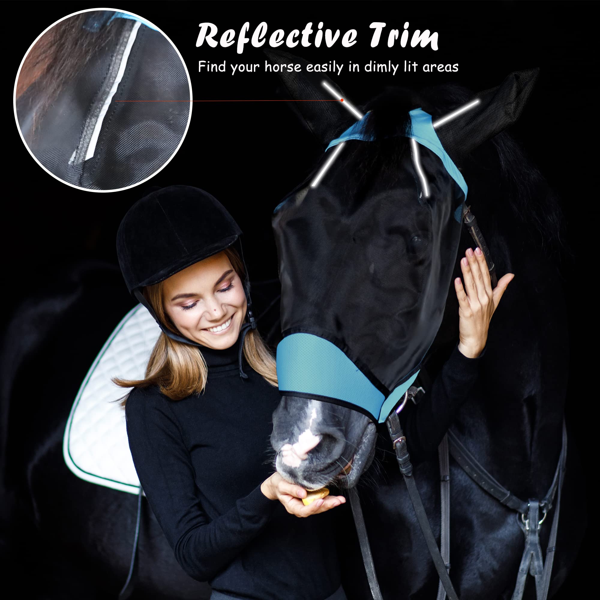 Máscara de caballo con malla fina transpirable para protección UV y protege la cara, las orejas y los ojos del caballo de los tábanos, malla suave, garantiza una vista y respiración sin