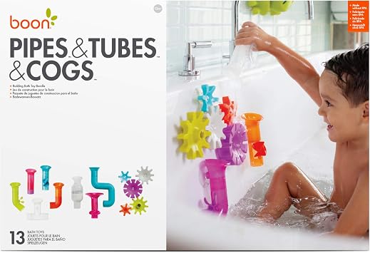 Boon Bundle Baby and Toddler Bath Toys - Includes Boon Pipes, Cogs, and Tubes Bathtub Toys - Toddler Sensory Toys - Multicolored - 13 Count - Ages 12 Months and Up