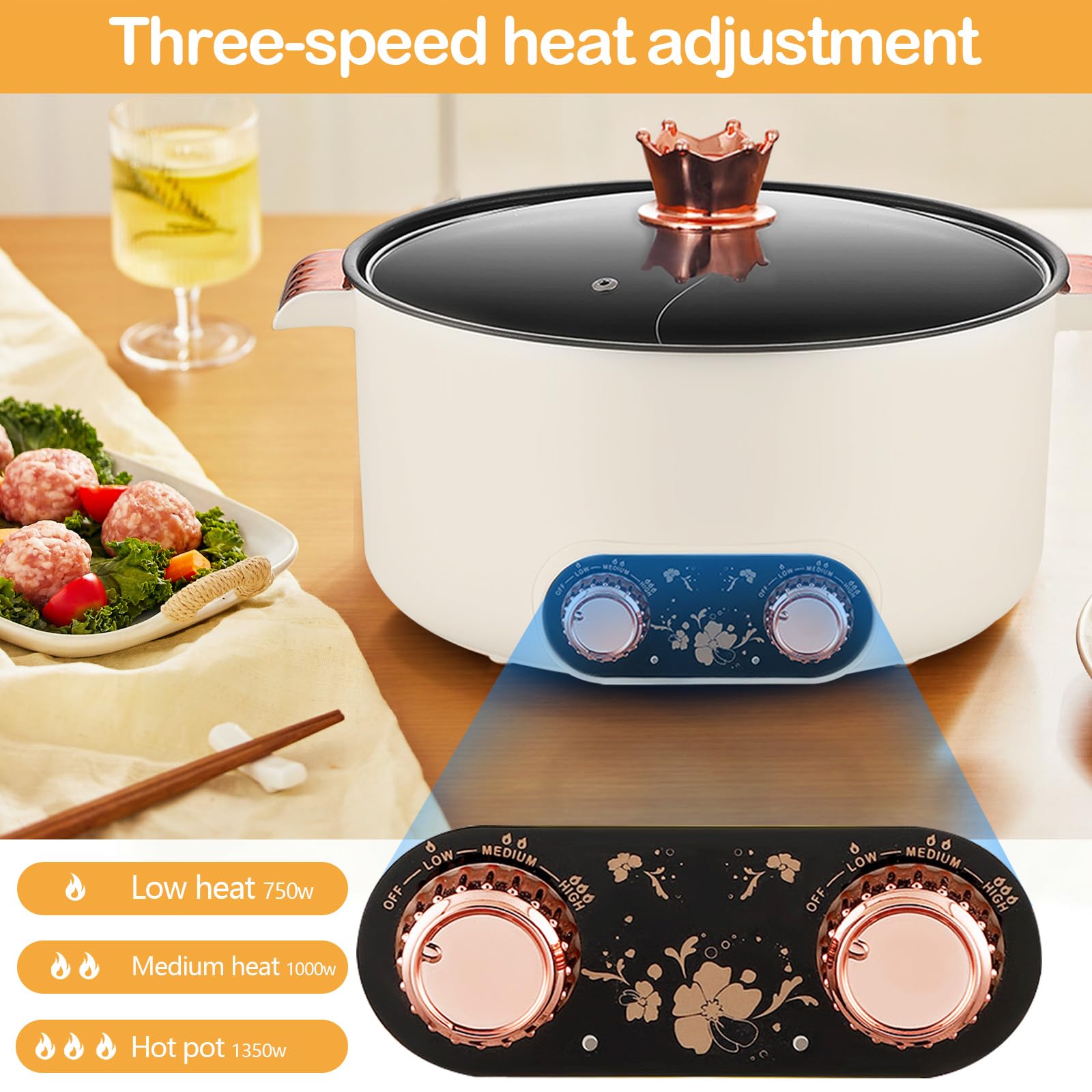 Appareil a Fondue, Fondue Chinoise 5 L à avec Compartiments Rechaud Electrique Pot 1 350 W avec 3 Réglages de Puissance pour Cuire des Fondues Préparer des Soupes Faire Bouillir des Nouilles