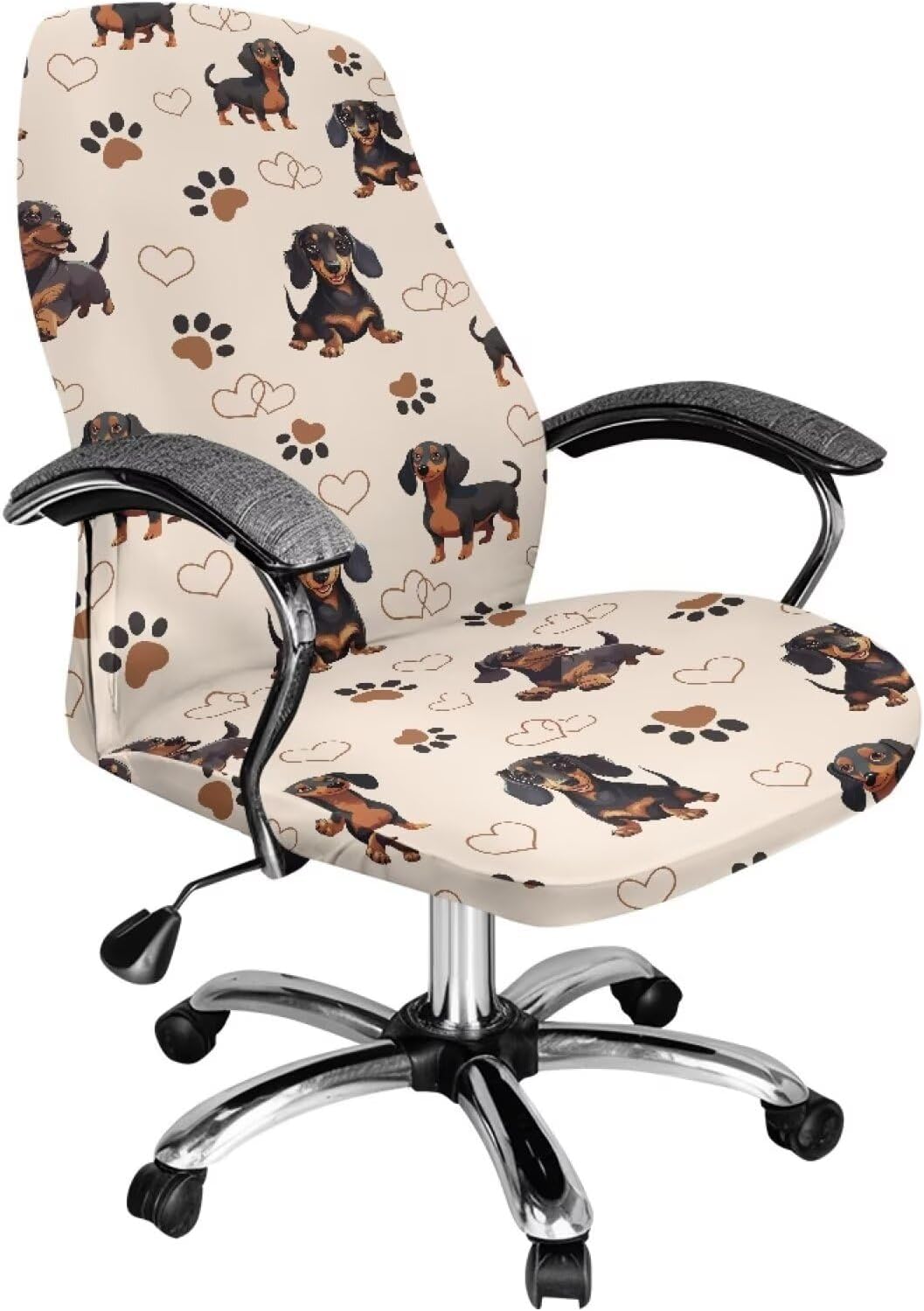 Office Chair Cover, Dog Print Stretchable Dust-Proof Computer Desk Chair Covers Removable Rotating Swivel Chair Slipcover Gift for Women Men