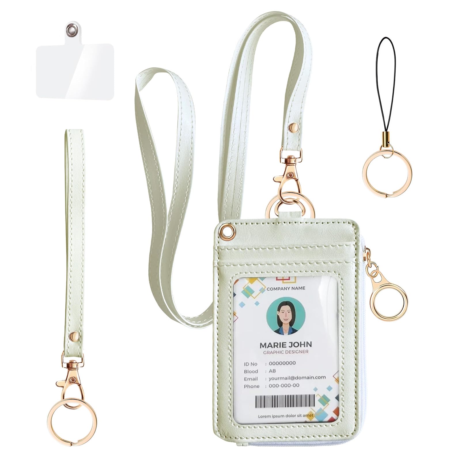 bolimoss 2-in-1 ID Badge Holder & Lanyard Wallet, Leather ID Badge Card Holder Wallet with 5 Card Slots