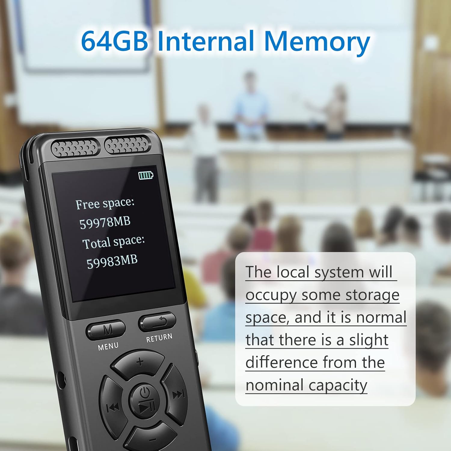 64GB Voice Recorder with Playback, Audio Recorder with Large Color Screen, 576 Hours of Storage and Password Protection, Koutonnly USB C Voice Activated Recorder for Lectures, Meetings, and More : Electronics