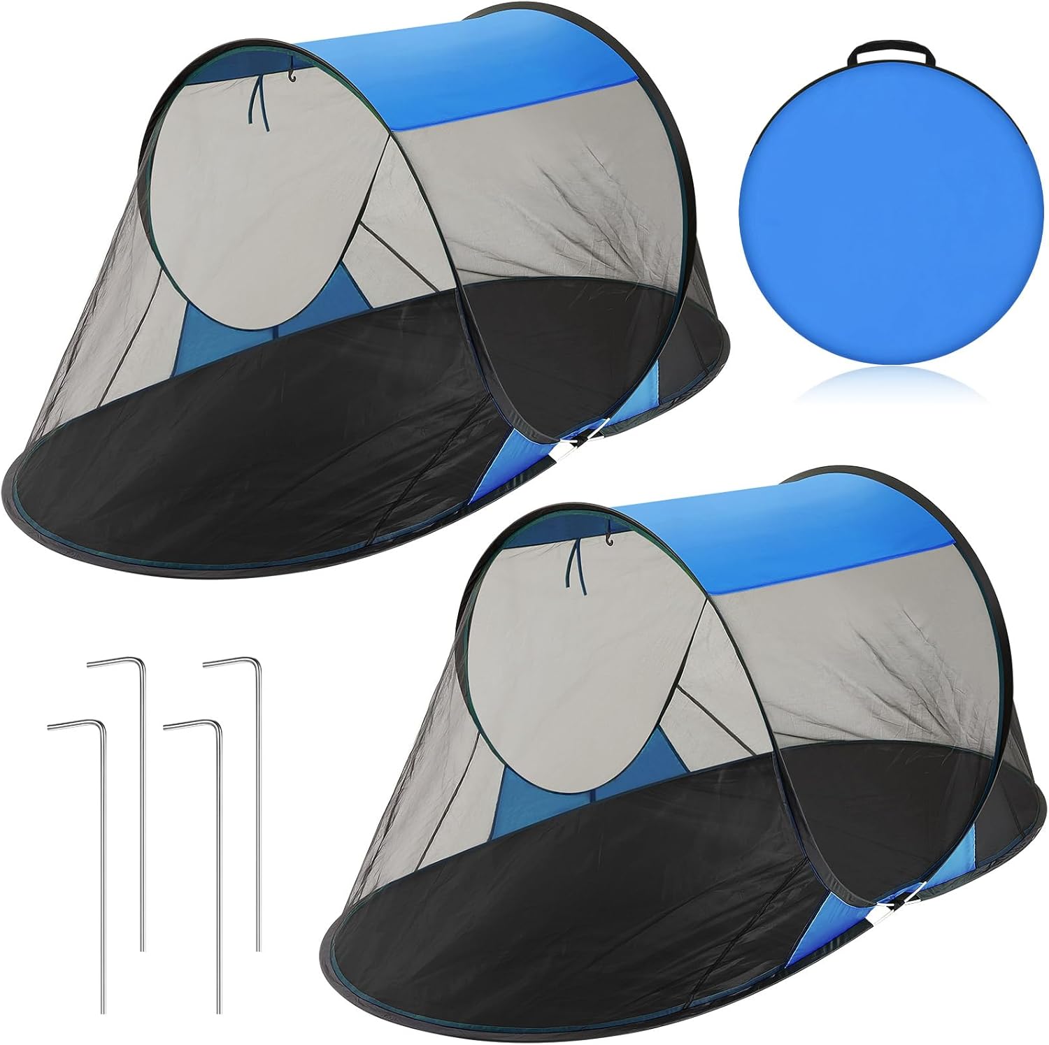 2 Pcs Pop up Mosquito Tent for Camping One Person Bug Net Pop up Screen Tents Foldable Portable Waterproof Freestanding Insect Net for Summer Camp Bed Camping Cot Outdoor(Blue)