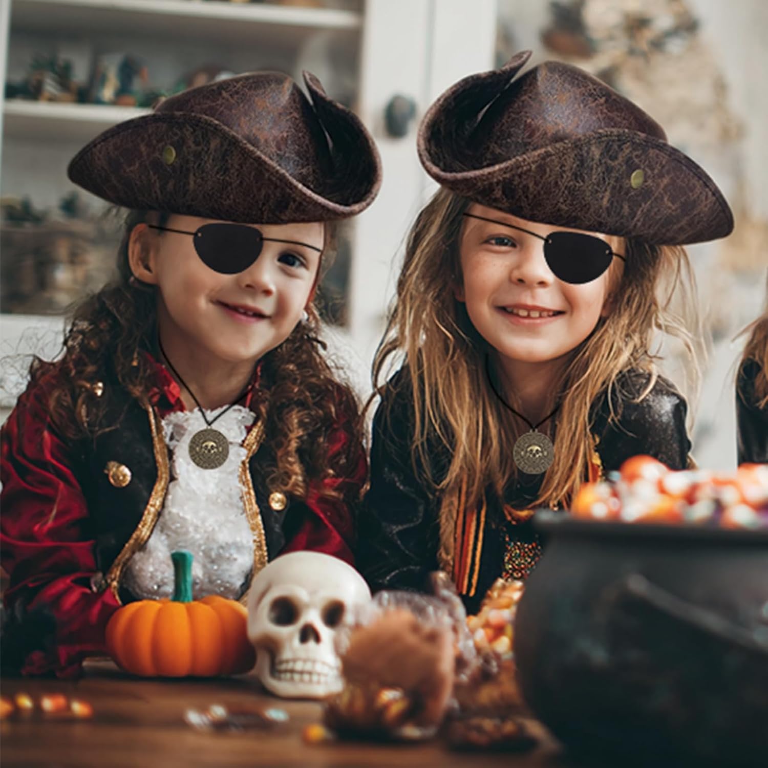 Mysense Pirate Costume Accessories for Men Women Halloween Renaissance Costume Cosplay Outfit,Includes Pirate Hat,Eye Patch and Necklace
