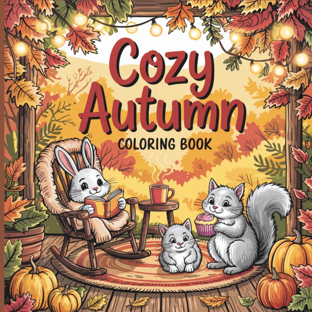 Cozy Autumn Coloring Book: Comfy Fall Scenes with Adorable Animal Characters, Relaxing Colouring Designs for Adults and Teens