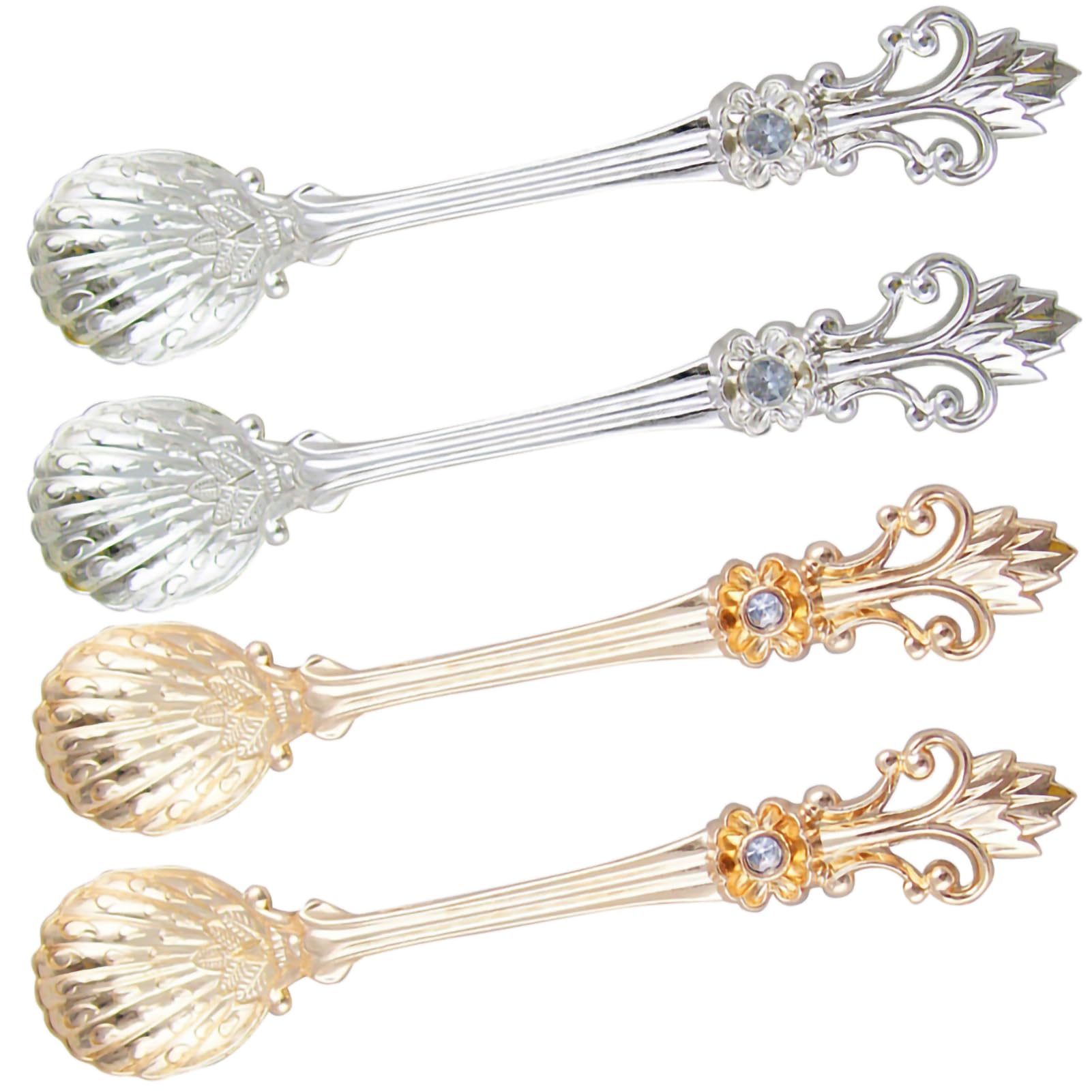 4pcs Flower Coffee Spoon, Espresso Spoons Set Aluminum Alloy Coffee Teaspoon Sugar Spoon Tea Spoon Stirring Spoon Dessert Spoons with Vintage Style Handle for Home Kitchen Use