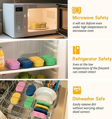 Miniatura 5 de Paquete de 4 recipientes de silicona para aperitivos con tapas, recipientes de doble compartimento para salsa, caja de almacenamiento de alimentos