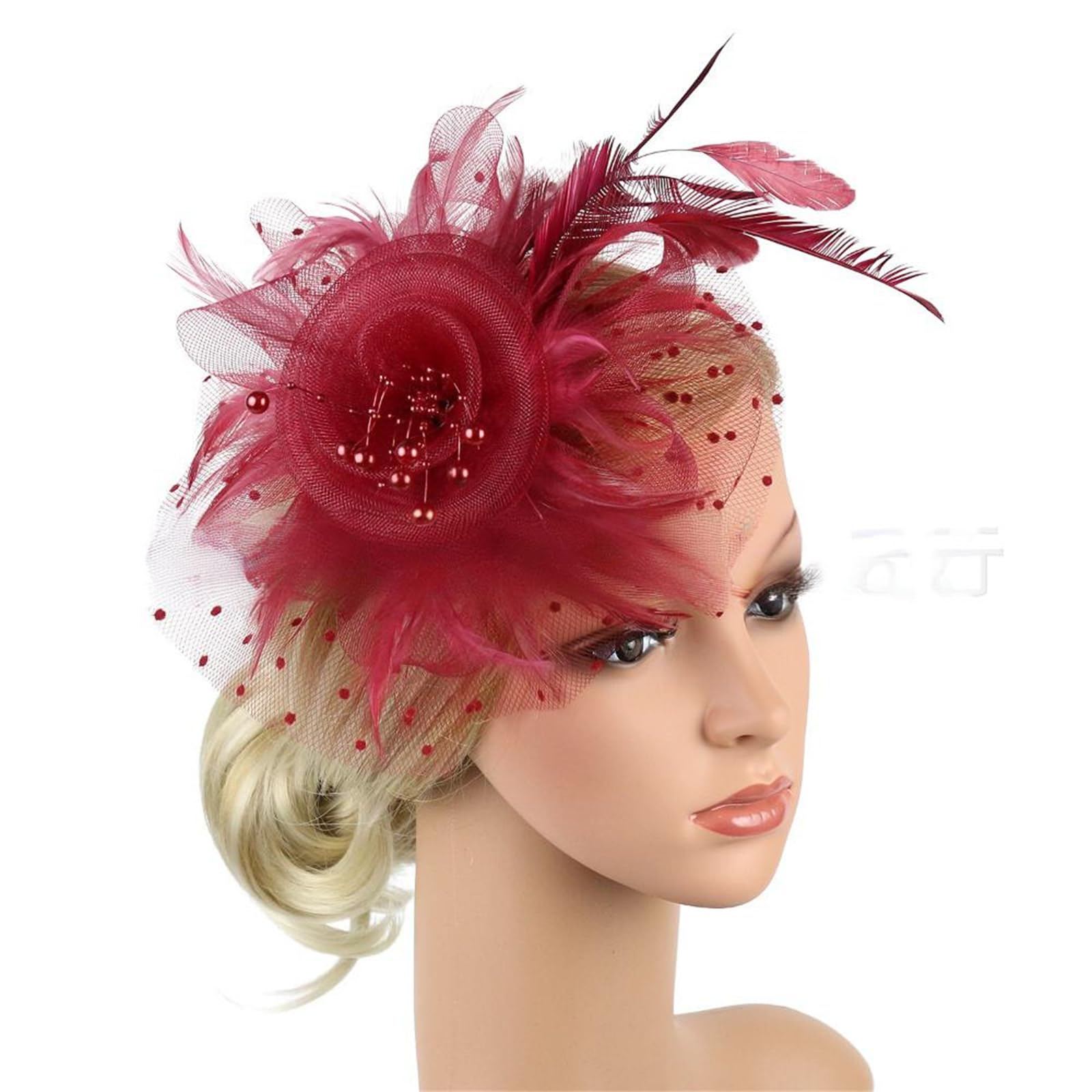 MICFENY Detail Feathered Hair Accessory With Adjustable Clip For Bridal Party Wedding Event Race Day