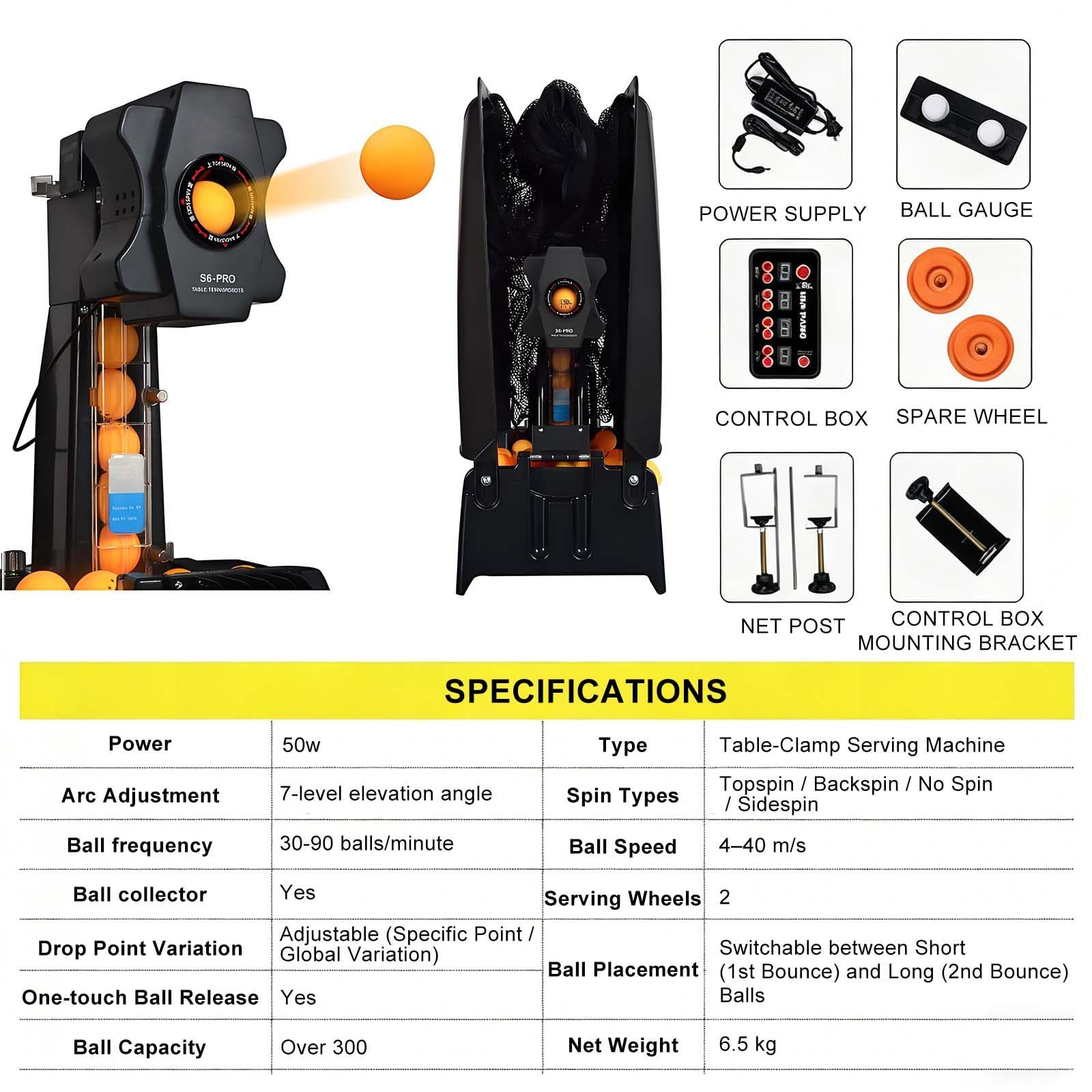 Macchina da Ping Pong con Testa Oscillante e Lancio Automatico Lungo/Corto – Robot per Tennistavolo con Telecomando 2.4G, velocità 4-40 m/s