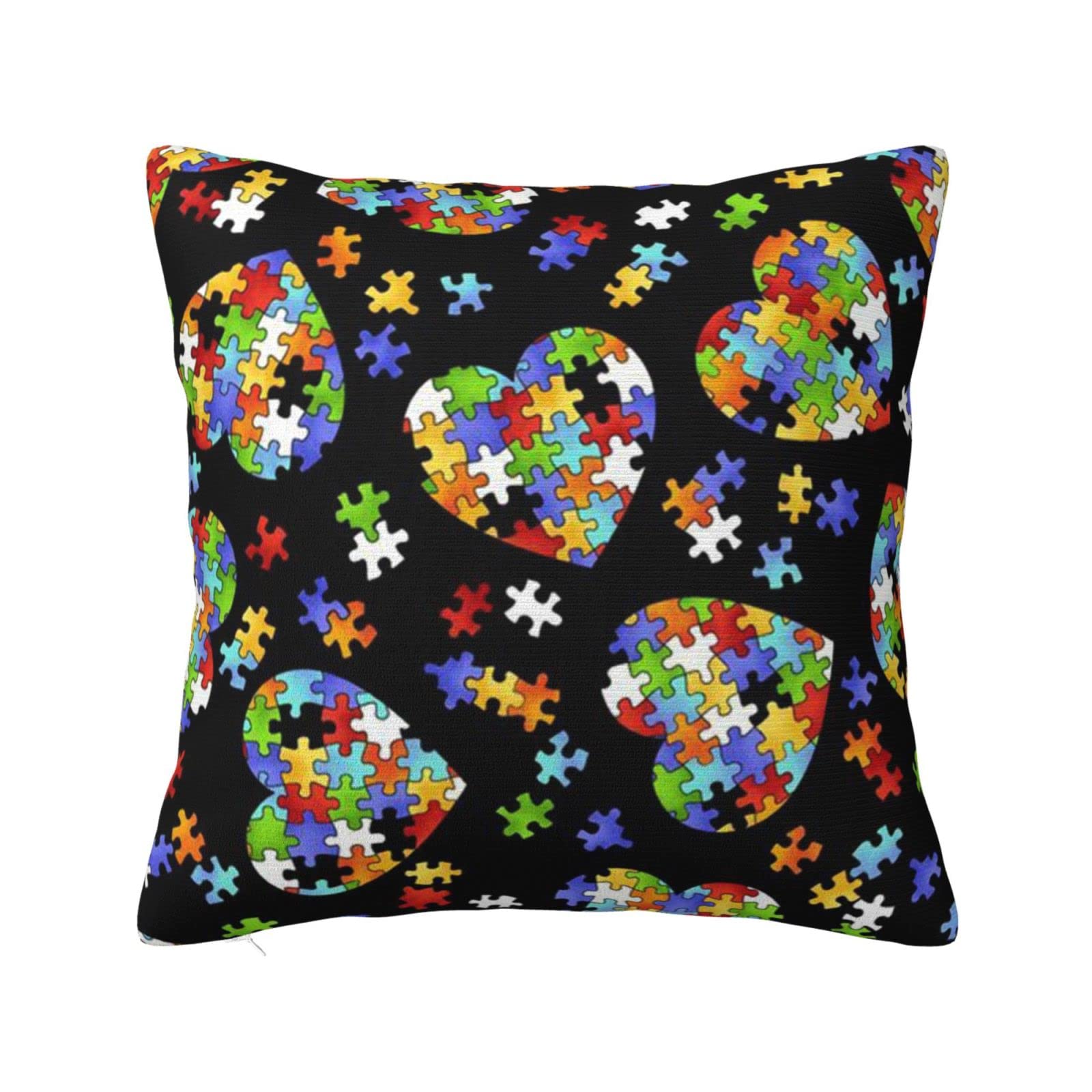 MELPHI Autism Awareness Puzzle Pieces Heart Print Square Pillow Can Be Used In Any Room-Bedroom, Guest Room, Children'S Room