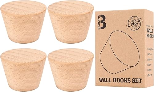 Paquete de 4 ganchos de pared de madera, clavija de madera para colgar sombreros, gorras, bolsos, perchero montado para entrada, pasillo,