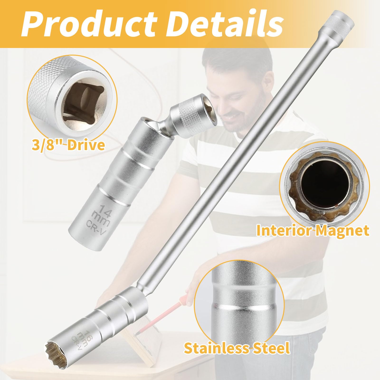 2 sztuki kluczy do świec zapłonowych 14 mm i 16 mm długości, magnes, uniwersalne elastyczne świece zapłonowe, narzędzia do usuwania z długim uchwytem, wtyczka do świecy zapłonowej do naprawy samochodu
