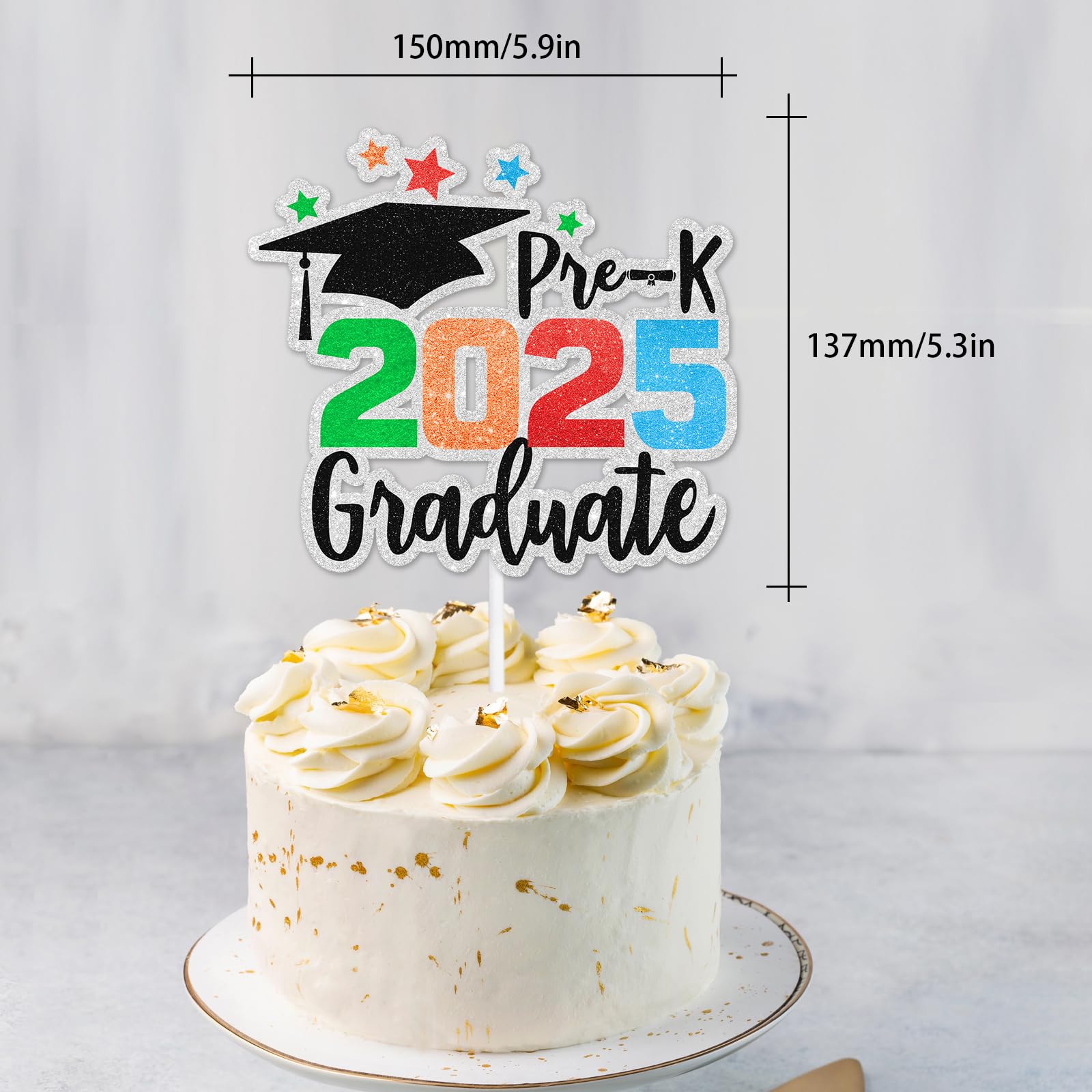 Bejotaa Class Of 2025 Kindergarten Graduate Cake Topper - Gold Glitter Party Decorations