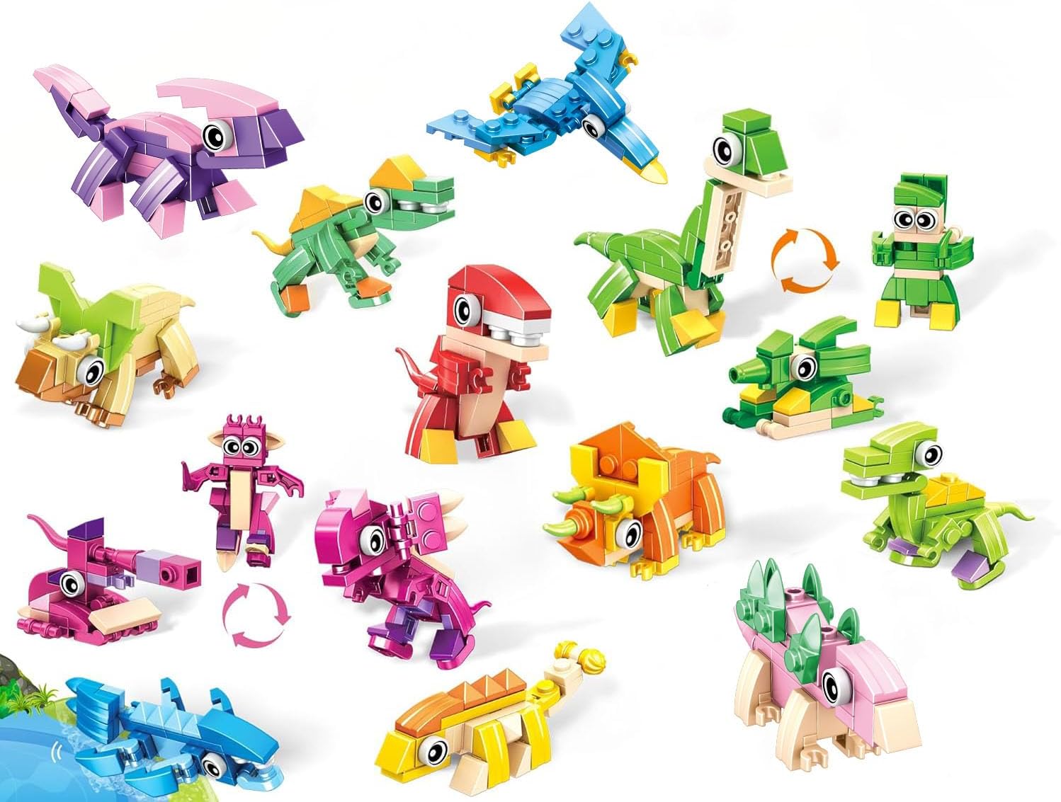 12 Packs Dinosaur Animals Building Sets for Kids,3 in 1, 36 Kinds of Transformable Building Block Toy,Classroom Student Prizes Christmas Birthday Gifts for Kid Age 6+