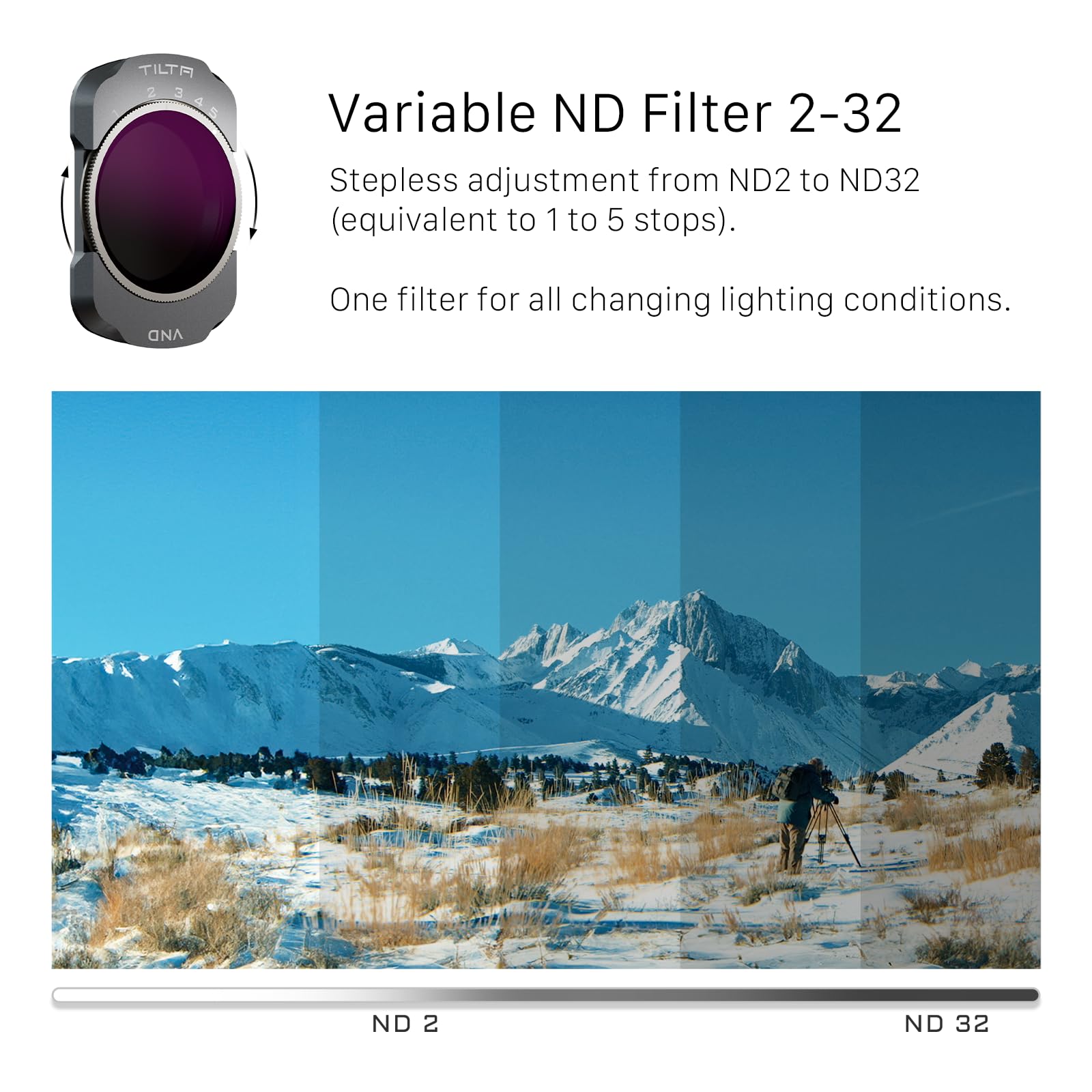 Tilta Pocket 4 Filtro Variable ND2-32, Filtro Magnético VND de 5 Pasos Compatible con dji Osmo Pocket 3 Pocket 4, Cristal Óptico Ultrafino con Revestimiento Multiuso TF-OP3-VND
