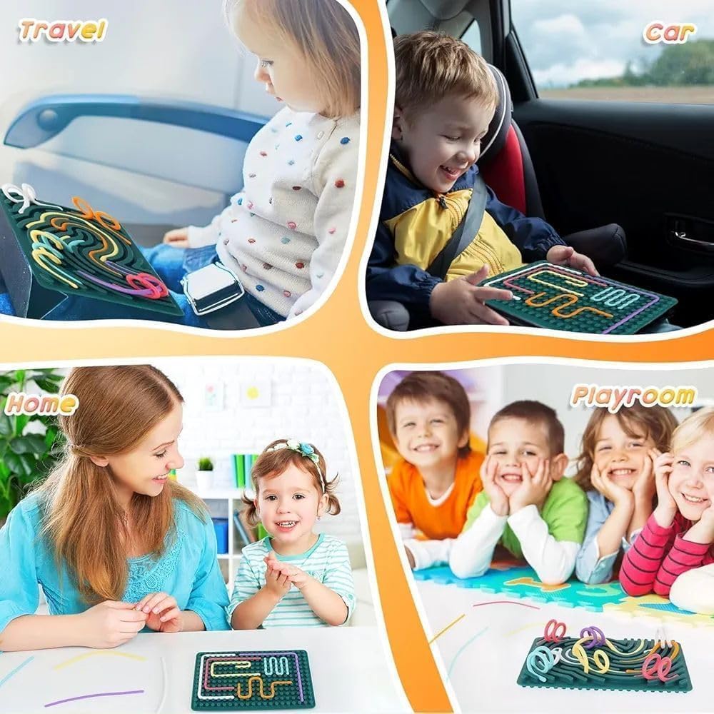 DBRTOYS Silicone Sensory Fidget Board Toy, Double-Sided Activity Board with Color Strings, Stress Relief and Focus Toy for Kids and Adults 4