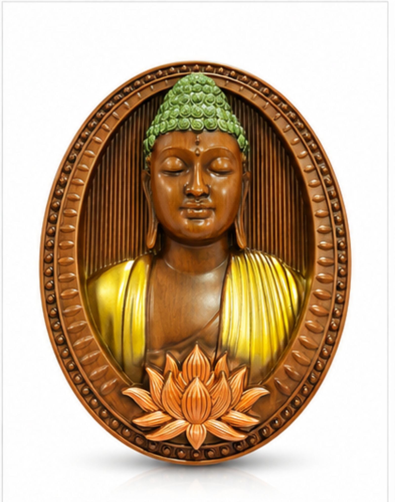Pubcom Decor Premium Oval Buddha Wall Art Decorative for Home & Office | Multicolor Buddha Face Antique Wall Hanging | Decorative Wall Mount Buddha Idol Figurine for Living Room & Bedroom Décor (Black) (Brown)-image-35