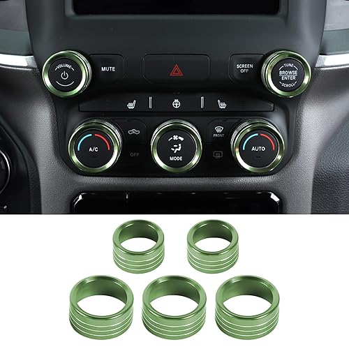Voodonala Para Dodge RAM Consola central de aluminio AC Radio Switch Knob Cover para 2018-2025+ RAM, 5 piezas verde