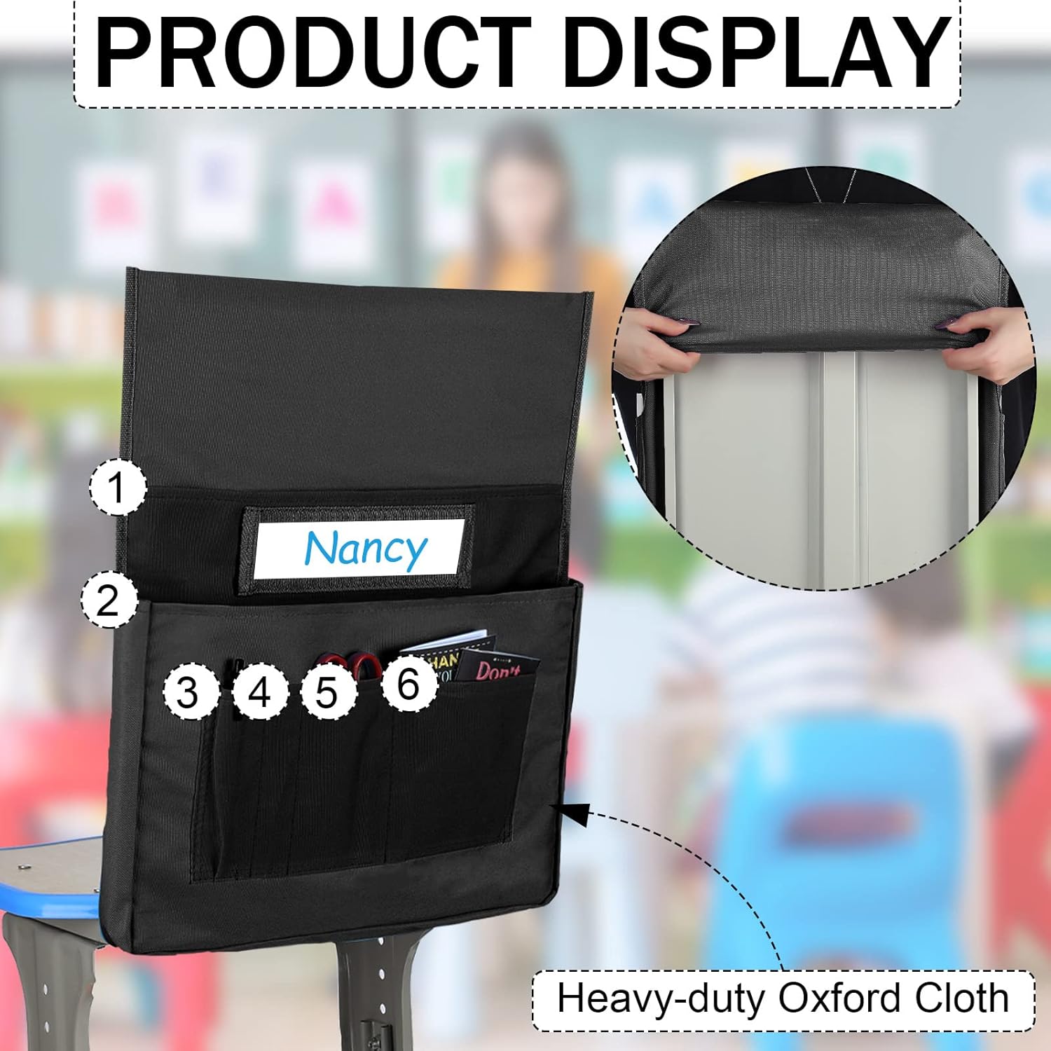 Shappy 24 Pcs Classroom Chair Pockets Bulk with 6 Storage Compartments, 15.5" x 18.5" Seat Storage Organizer for K-2 Students, Durable 600d Oxford Cloth Pockets for School Supplies