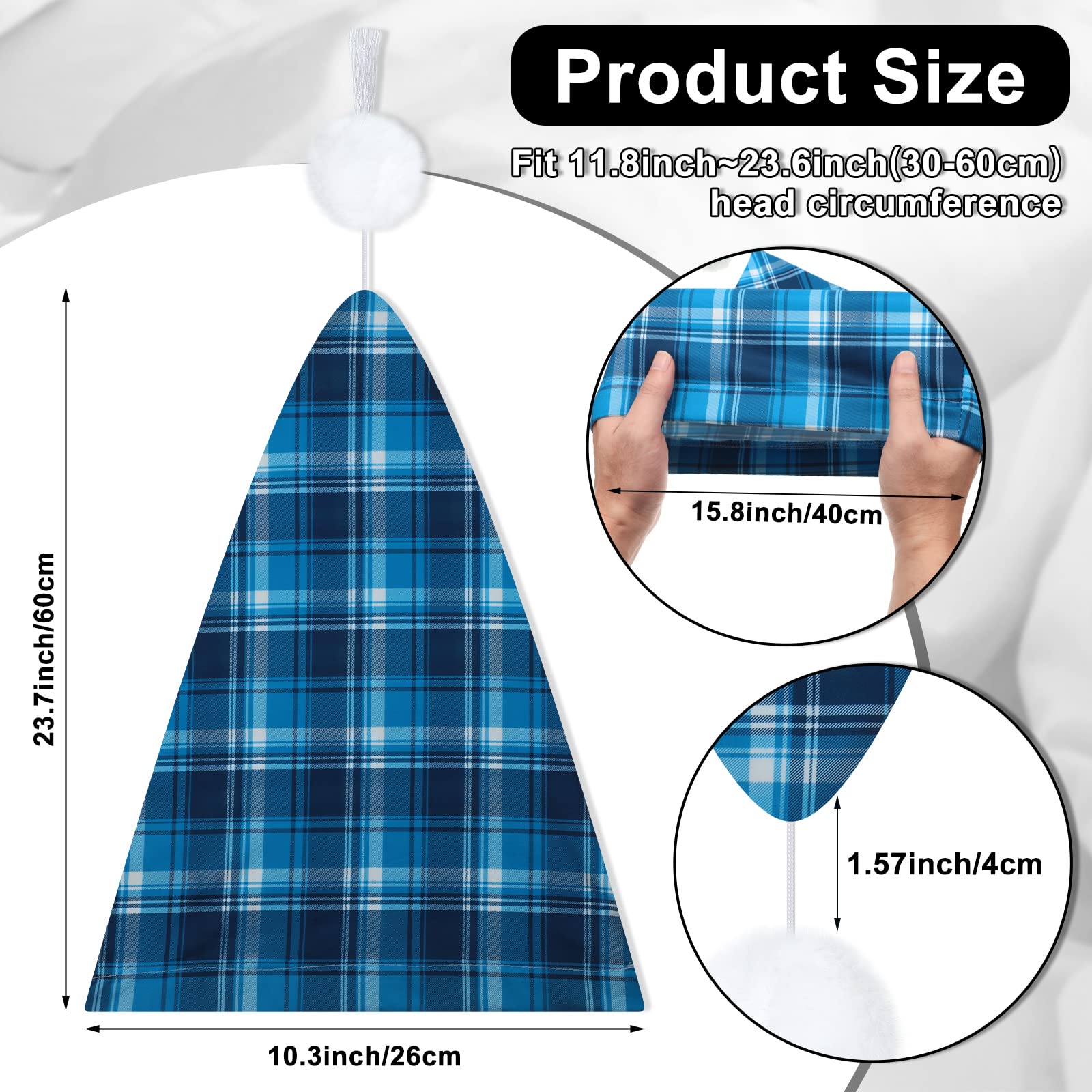 Janmercy 2 Pcs Sleeping Cap for Men Adjustable Sleep Cap Men Buffalo Plaid Night Hat with Ball Tassel for Winter Christmas(Black Green, Blue Green)