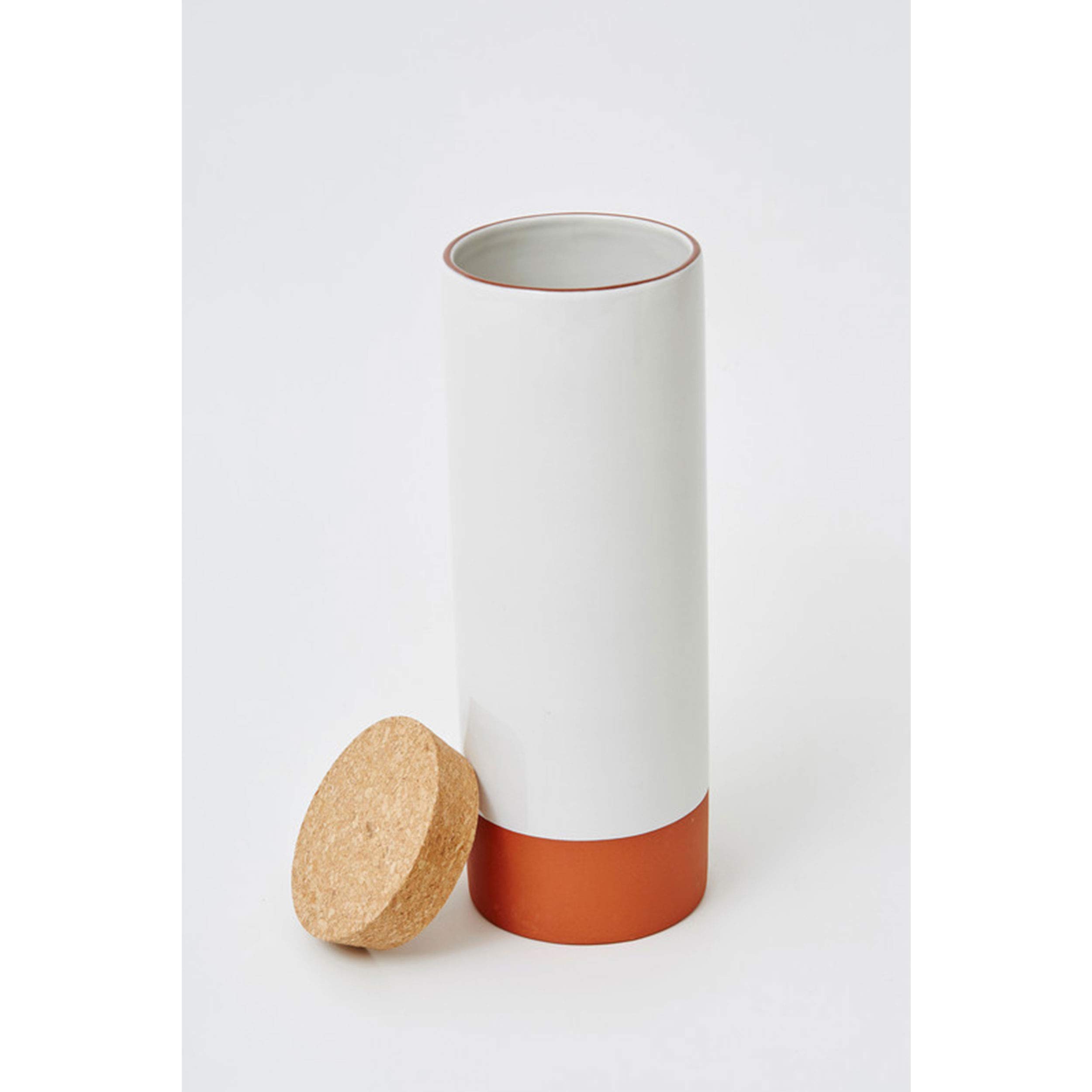Jamie Oliver Pastabehälter mit dazugehörigen Schöpflöffeln, Behälter für Pasta, Pastadose, Korkdeckel, Servierlöffel, Terrakotta/Akazienholz, Grau, 28 cm x Ø 10 cm, 556058