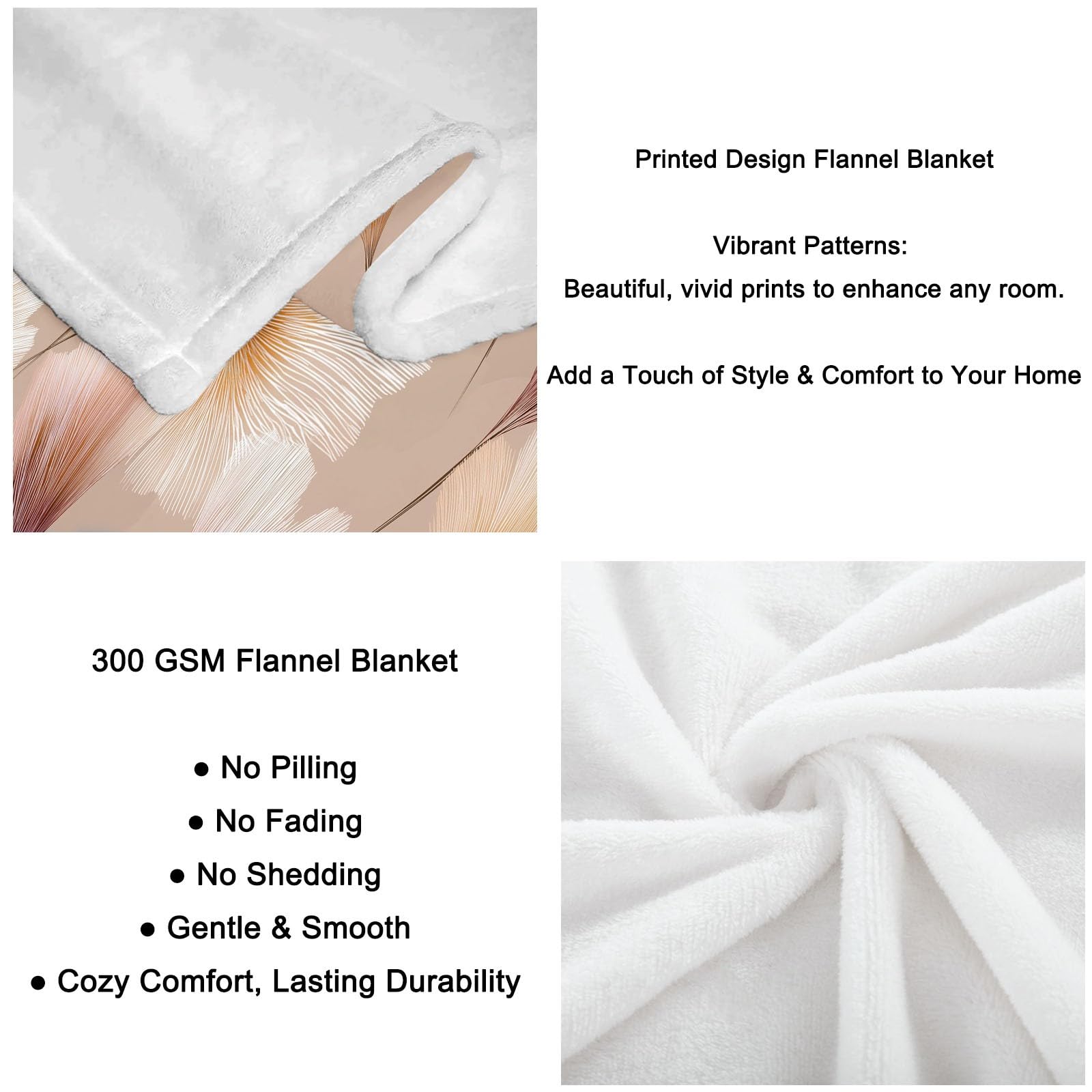 Genérico Manta de Franela de Forro Polar para Niños y Adultos 220 x 240 cm, Mantas para Sofa Estampado Exquisito Naturaleza Hoja De Ginkgo - Manta Crema Suave Cálida Transpirable Ligera