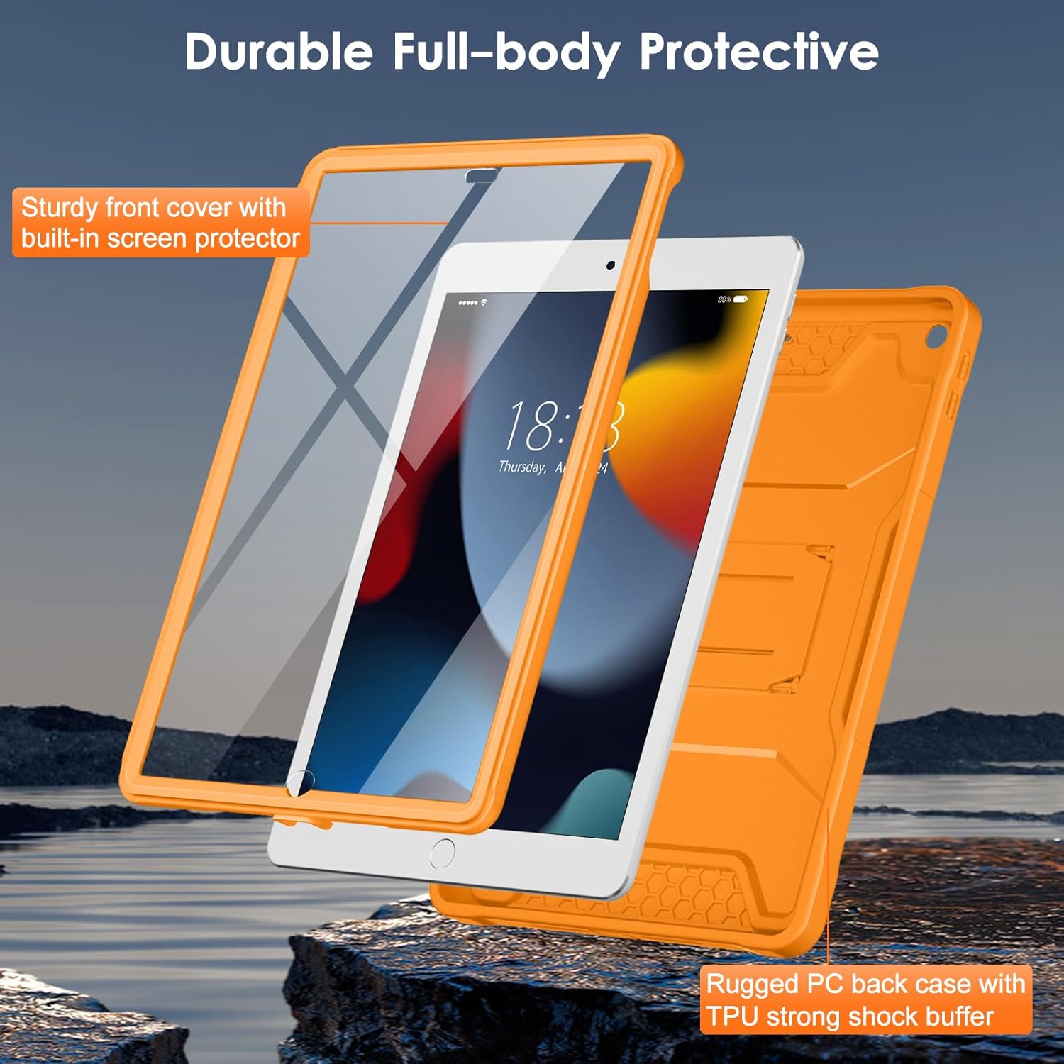 DTTO for iPad 9th/8th/7th Generation 10.2 Inch Case 2021/2020/2019, Built-in Screen Protector, Durable Shockproof Full Body Protective Cover with Kickstand for iPad 10.2", Citrus