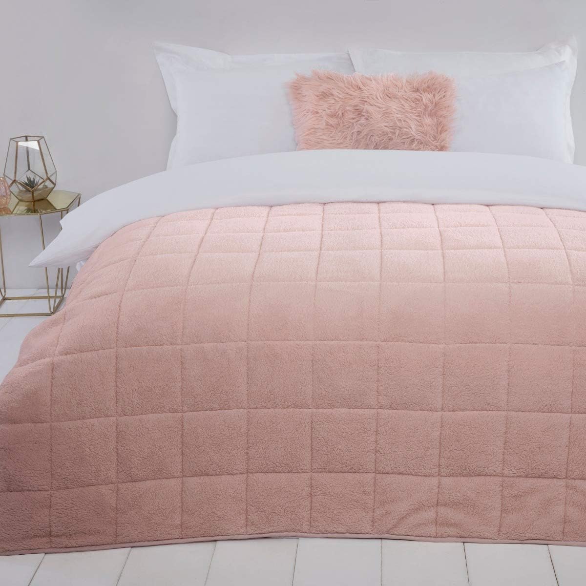 Brentfords Teddy Fleece Heavy Weighted Blanket for Adults Quilted Pockets Throw, Blush Pink, 150