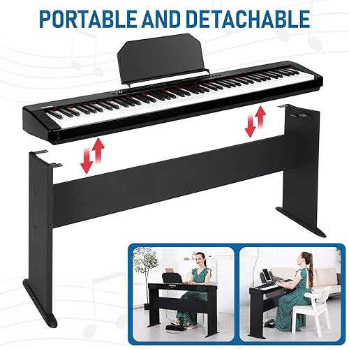 Miniatura 6 de C-811D - Piano digital con peso de 88 teclas, piano para principiantes, teclado eléctrico de tamaño completo con soporte, adaptador de corriente,