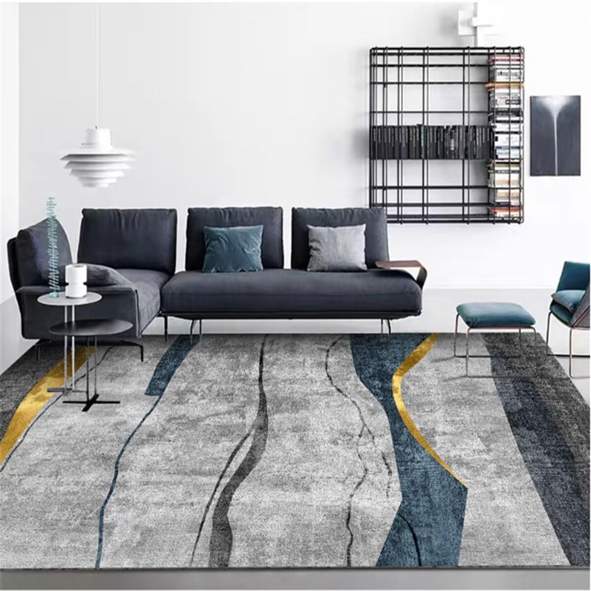 Carpette design géométrique lavable pour protéger le sol du salon