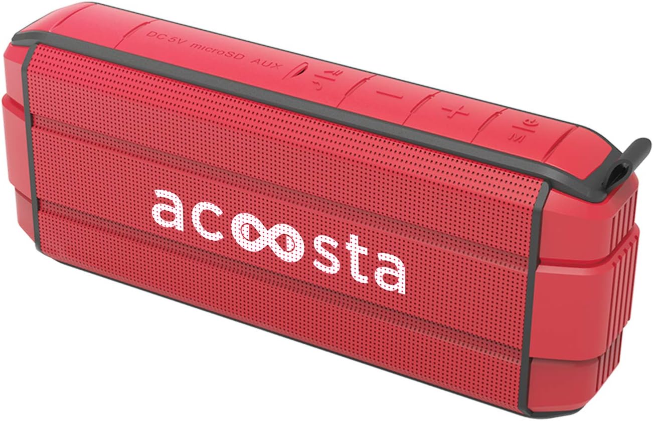 ACOOSTA BOLD 370, IPX5 Waterproof, Portable Wireless Bluetooth Speaker with Bass, 3600 mAh Battery (Upto 24hrs of Playback), True Wireless Stereo, Built in Mic, SD Card & Aux (Scarlet Red)