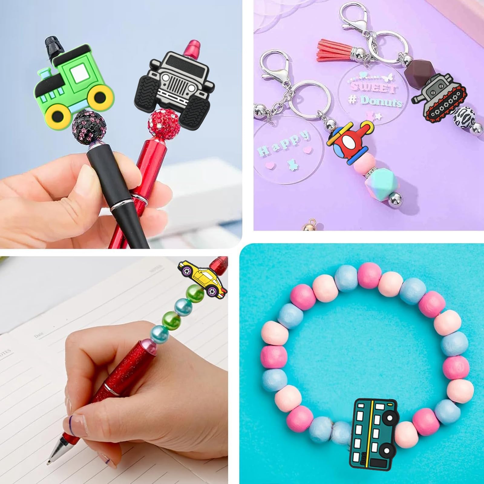 16Pcs Vehicle Silicone Beads - Truck Airplane Motorcycle DIY Jewelry Making Kit