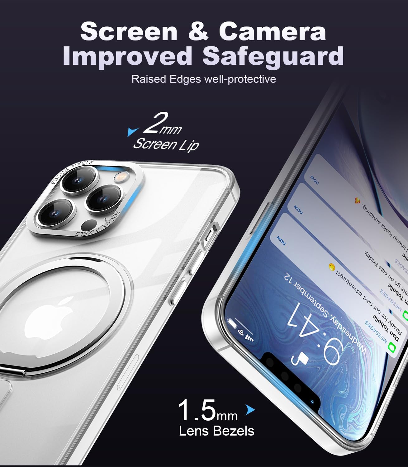 IKARY 360°Rotatable Ring for iPhone 11 Pro Case with Magnetic/Invisible Stand Compatible with Magsafe Military Standard Drop Protection Shockproof Transparent Phone Case Slim Cover, All in 1 / Clear