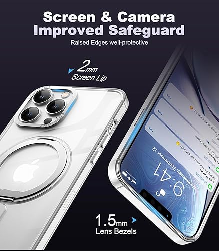 Vista 6 de IKARY Funda con anillo giratorio de 360° para iPhone 11 Pro con soporte magnético/invisible compatible con Magsafe militar estándar contra caídas, a