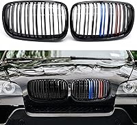 Vista 7 de KVR Parrilla Color Negro Brillante Compatible con 2007-2014 X5 E70 X6 E71 Rejilla Delantera ABS (láminas individuales)