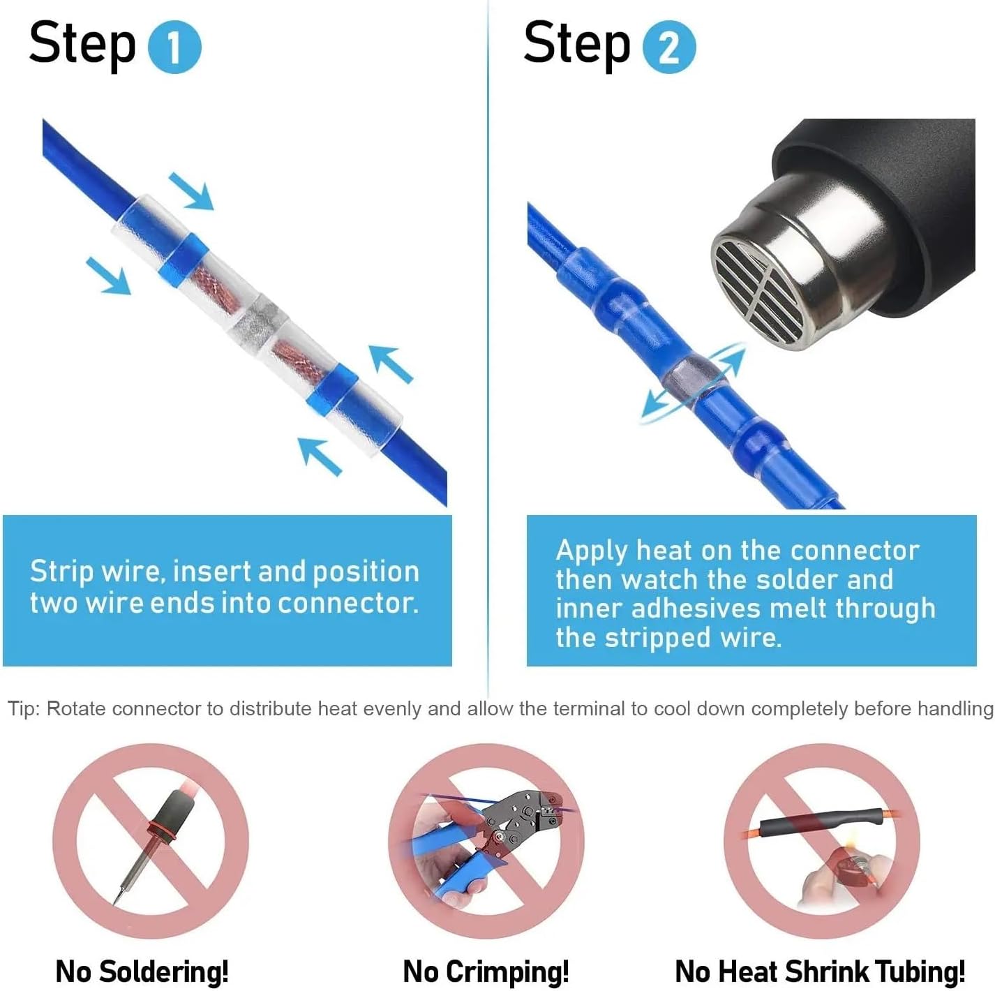 100Pcs Solder Seal Wire Connectors, Heat Shrink Butt Waterproof Insulated Electrical Terminals, Splice(100PCS in Bag)